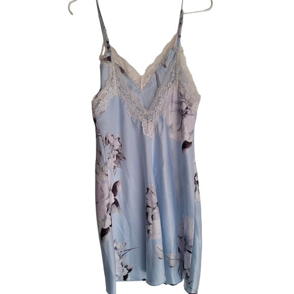 Apt. 9 Womens Floral Lace-Trim Slip Dress M Light Blue - Picture 2 of 8